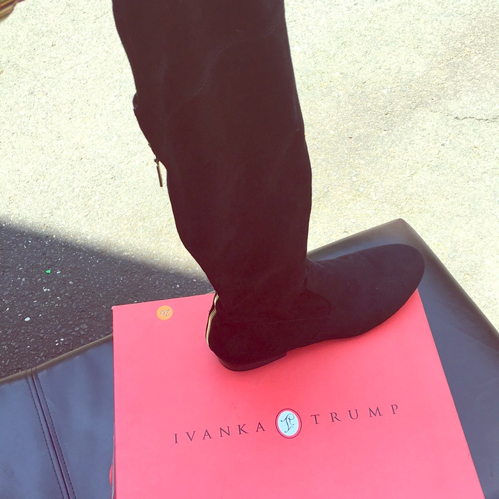 Ivanka Trump black suede over the knee flat boots